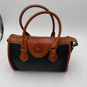 Dooney and Bourke Vintage Navy and Tan Leather Handbag